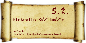 Sinkovits Kálmán névjegykártya